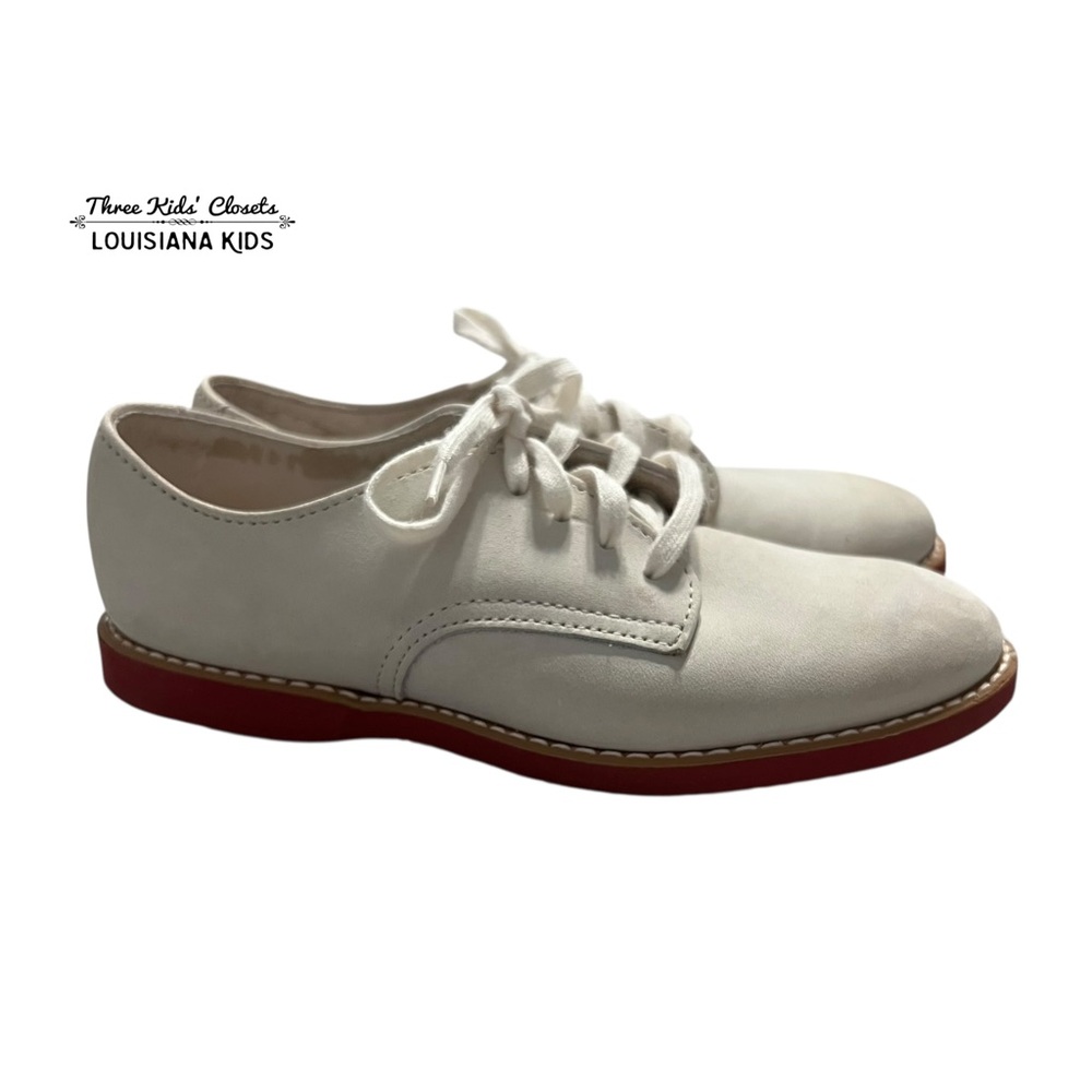 Footmates 12C Boys Cream Leather Saddle Oxford Lace-Up Dress Shoes